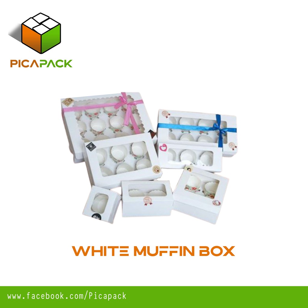 Muffin box or Cupcake Box in Pure white design with insert (2, 4, 6 or