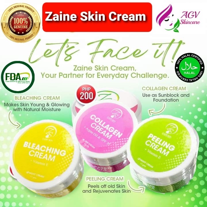 ZAINE SKIN CREAMS. BLEACHING CREAM, PEELING CREAM & COLLAGEN CREAM