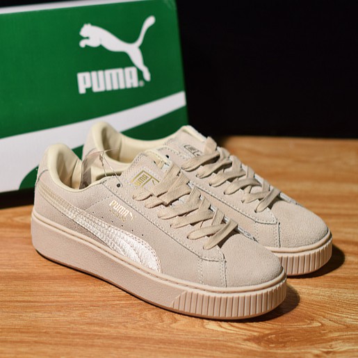 beige puma sneakers suede platform