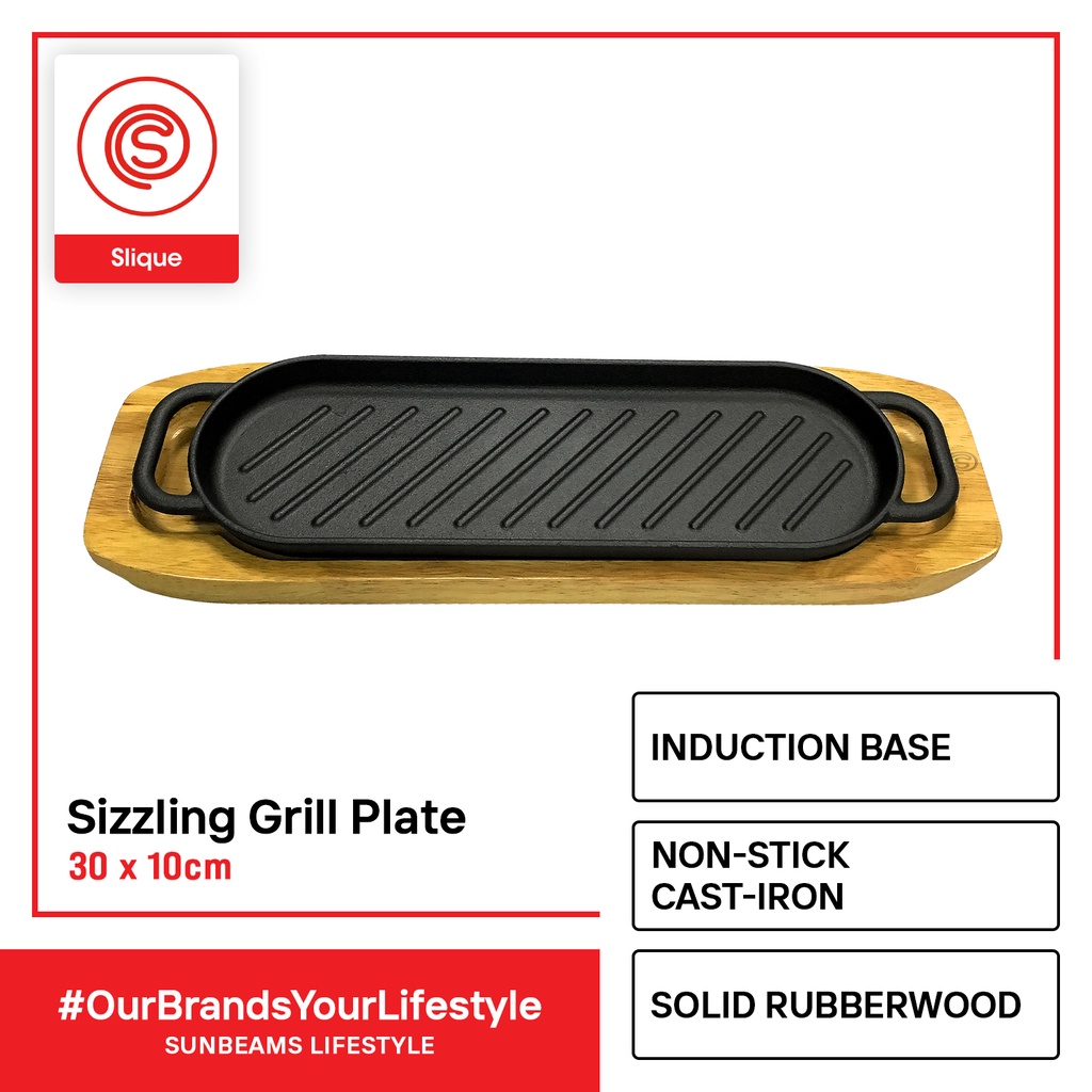 SLIQUE Cast Iron Rectangular Sizzling Grill Plates w/ Original Rubber ...