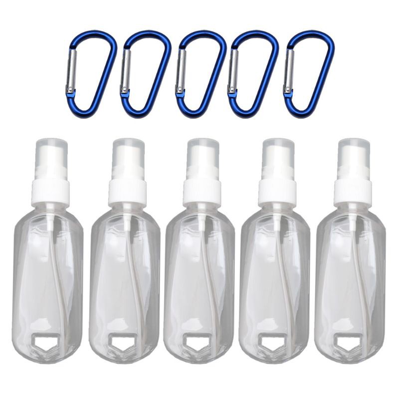 INF 5Pcs 60ml Portable Alcohol Spray Bottle Hand Sanitizer Hook