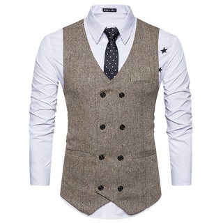 European American Style High-End Men's Double-Breasted Suit Vest Solid Color Knitted V-Neck Formal Wear