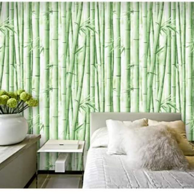 Wallpaper Pvc Type Bamboo Design Light Green Color