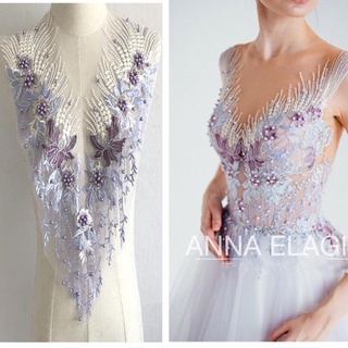 Pink Blue Sequin Pearl Appliques Sew On Patches Embroidery For Wedding Gown DIY Decoration P043