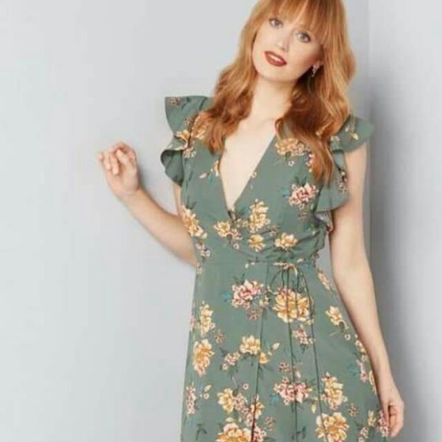 green flower wrap dress