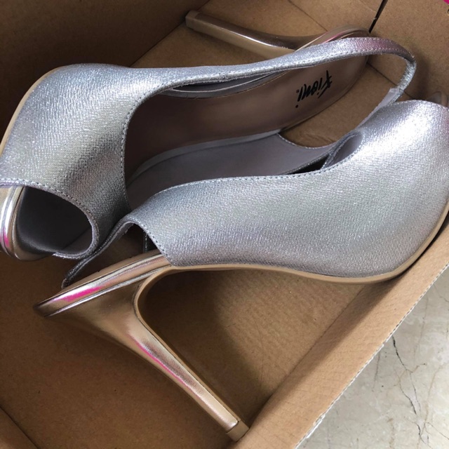 silver peep toe slingback heels