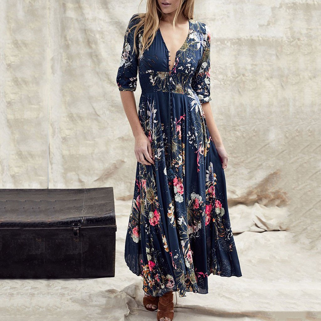 three quarter maxi dress