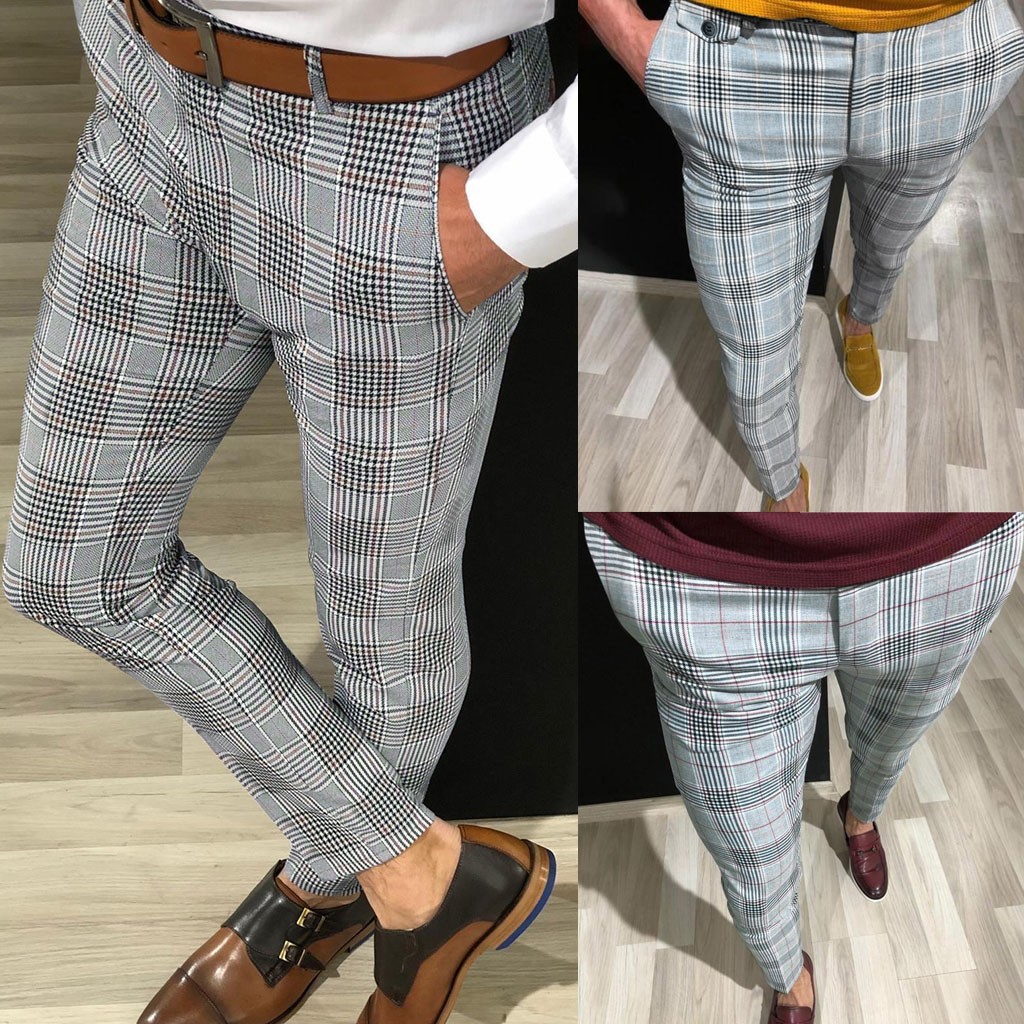 plaid print fashion men's casual pants