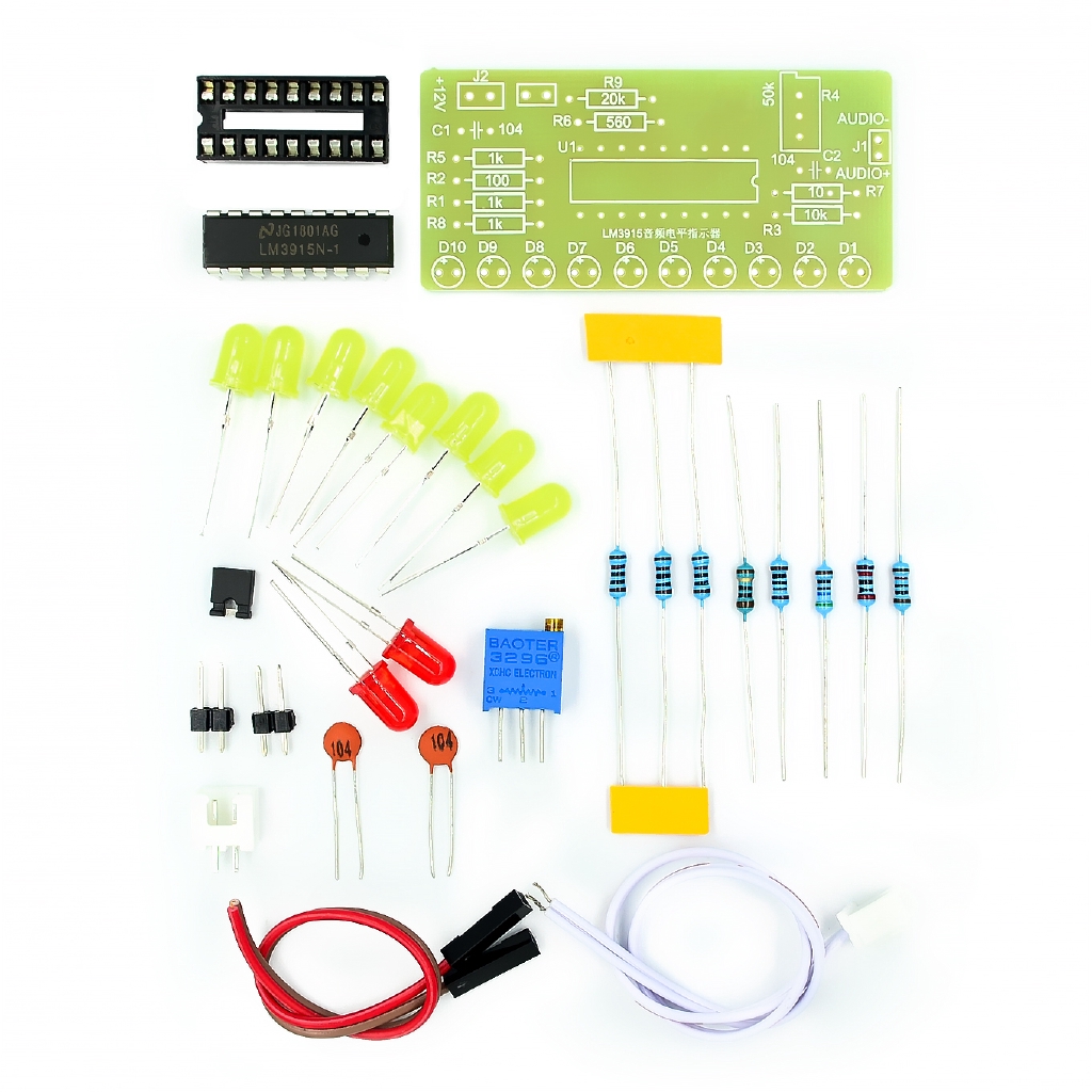 LM3915 10 LED Sound Audio Spectrum Analyzer Level Indicator Kit DIY Electoronics Soldering Practice Set 9V-12V DC for Arduino 