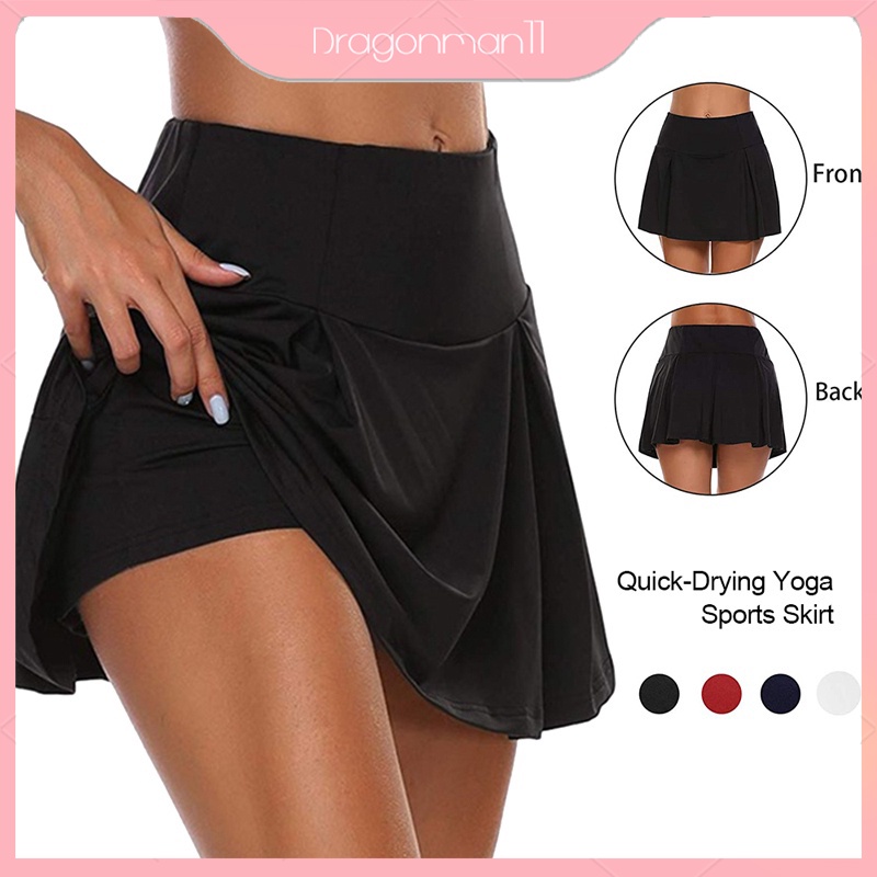 Facibom Women Tennis Skirts Inner Shorts Elastic Sports Skorts with Pockets Fit Yoga Fitness Running M 