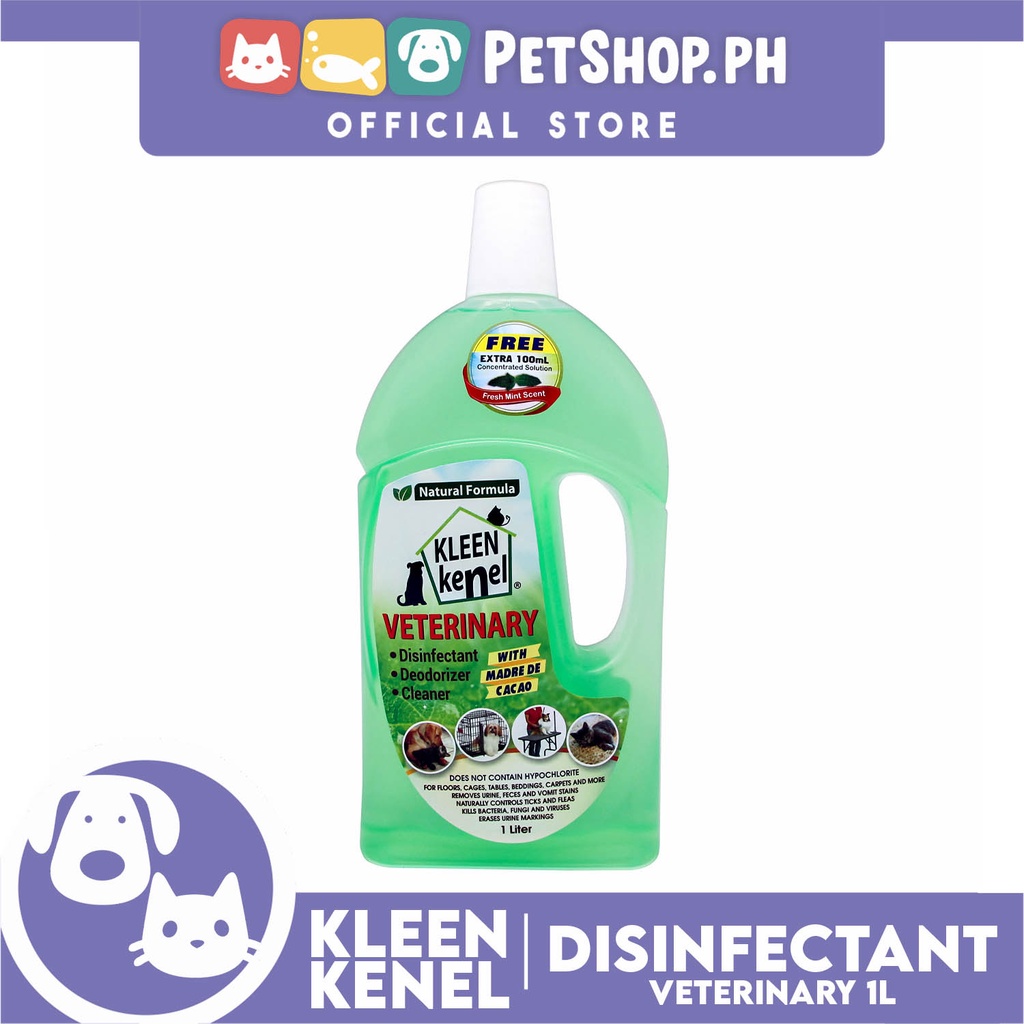 Kleen Kenel Pet Disinfectant Deodorizer Cleaner With Madre De Cacao 1 Liter (Fresh Mint Scent