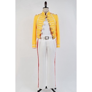 ┅◎In Stock Queen Lead Vocals Freddie Mercury Cosplay Costume Men Yellow Jacket/Full set Pant Costume #1