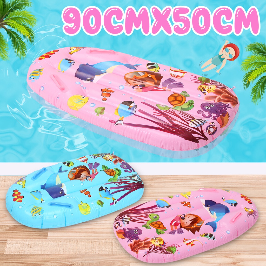 90x50cm Swimming Pool Float Bed Children Inflatable Water Bed with Armrests Kids Floating Board