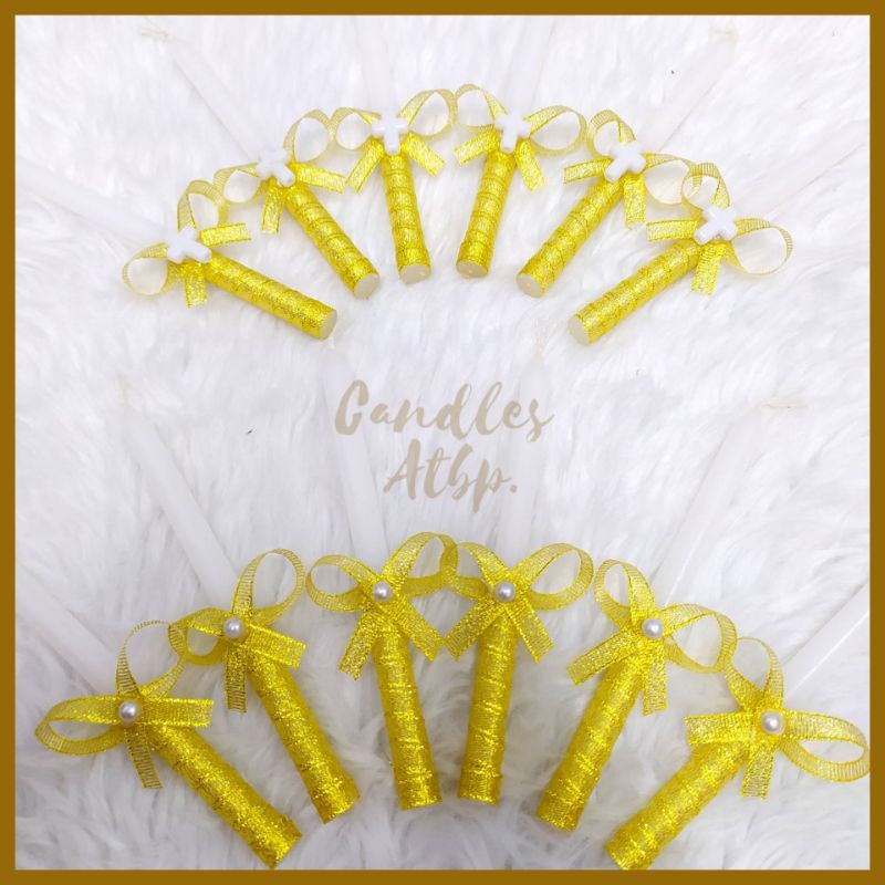 GLITTER RIBBON CANDLE FOR BAPTISMAL BIRTHDAY HOUSE BLESSING DEBUT 7