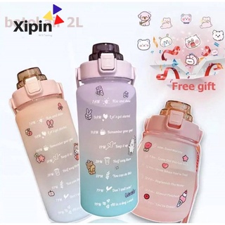 2L PASTEL Motivational Water Bottle with Time Marker & Straw-BPA Free Locking Flip-Flop Lid(STICKER) #1