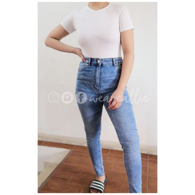 high rise pull on jeans