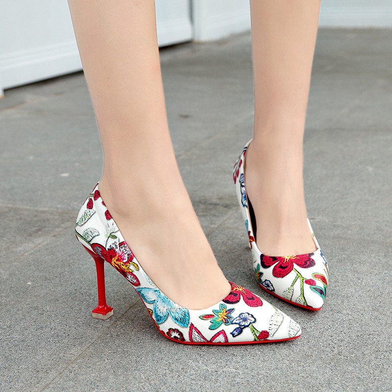 ethnic print peep toe ankle strap