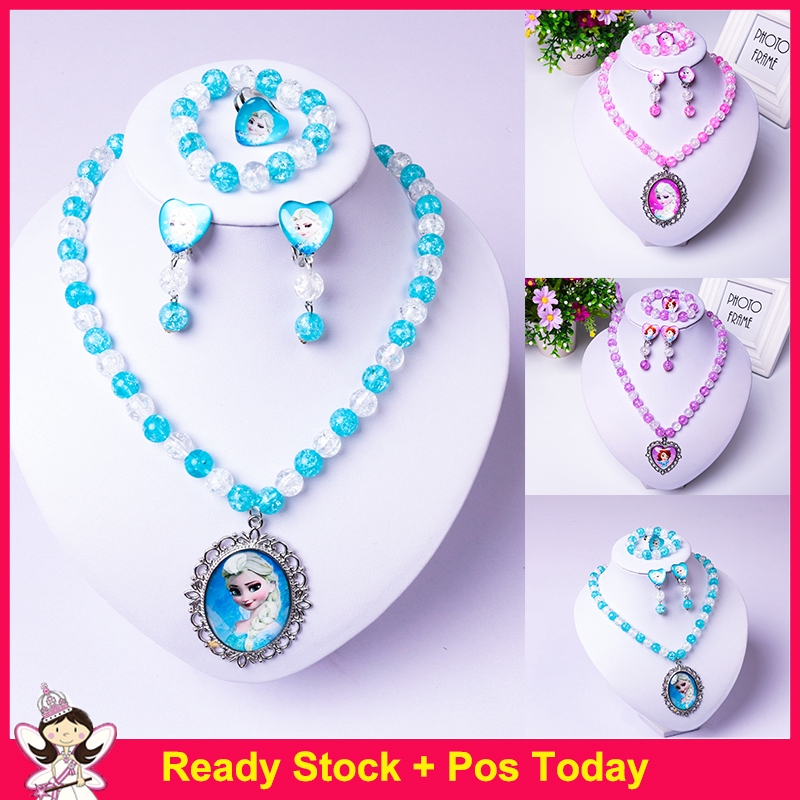 Frozen Princess Elsa Pendant Necklace Bracelet Earrings Children Jewellery 