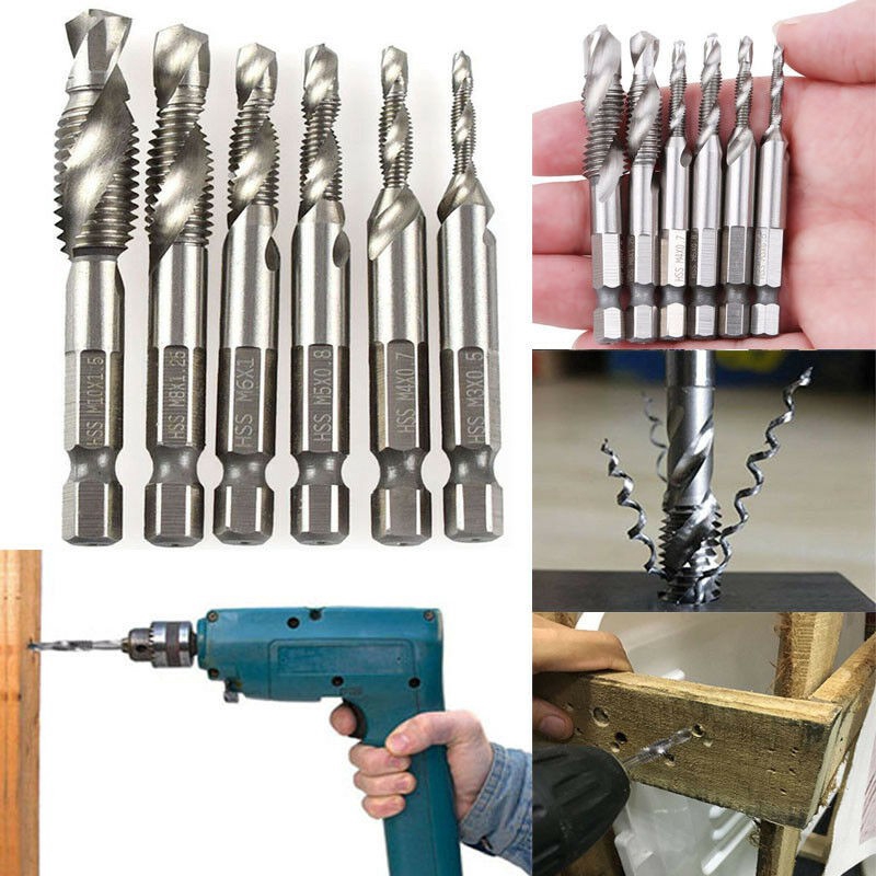 6pcs M3M10 1/4" Hex Shank Composite Tap Drills Thread Tap Taper Drill