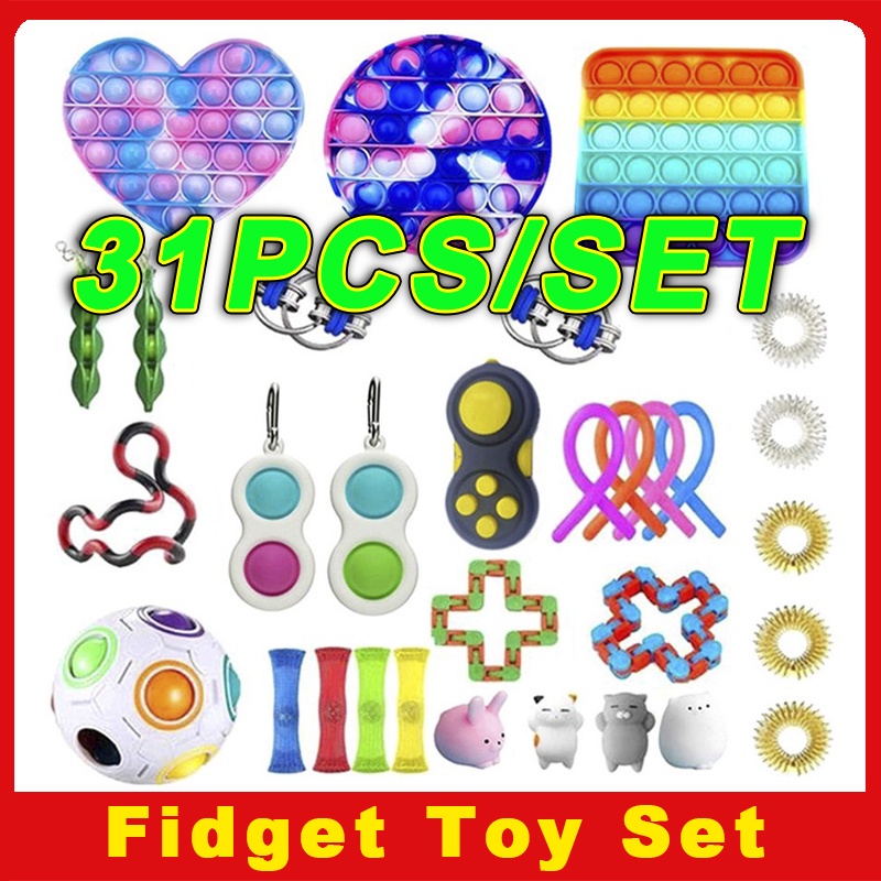 31pcs/set Cheap Pop Its Sensory Fidget Toy Set Pack Stress Relief Toys ...