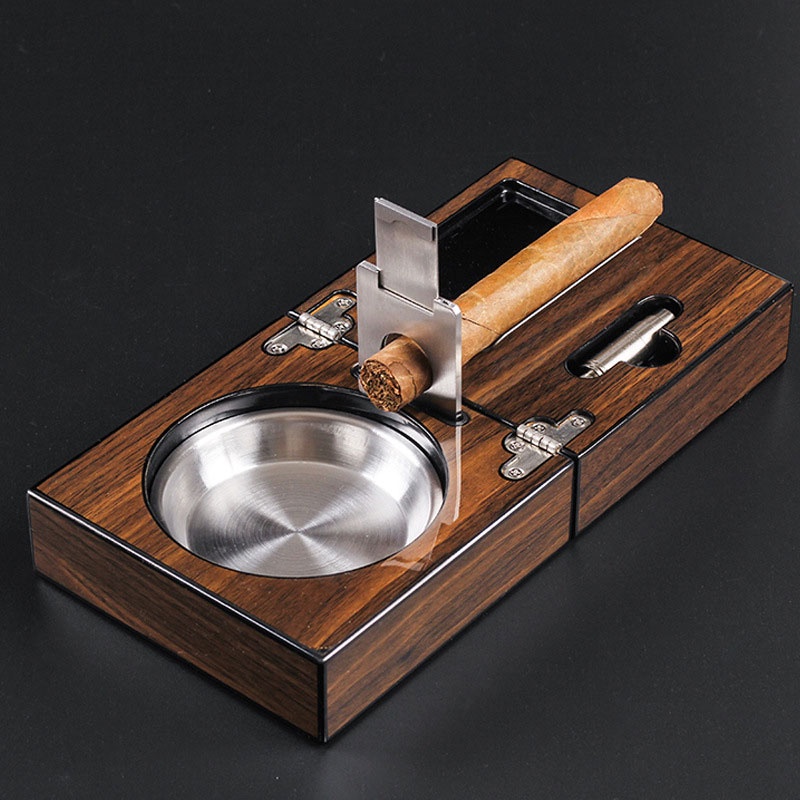 Cigar Ashtray Holder With Cutter Cigar Drill 3pcs/Set Solid Wood