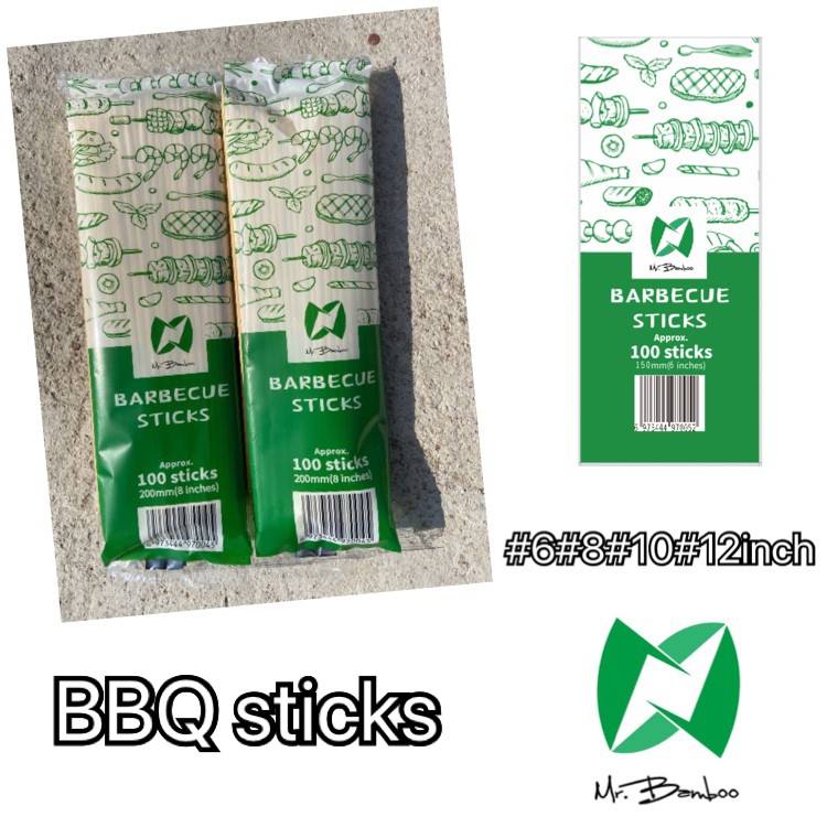 Mr.Bamboo 10pcs Barbecue sticks BBQ stick bamboo skewer 6inch 8inch