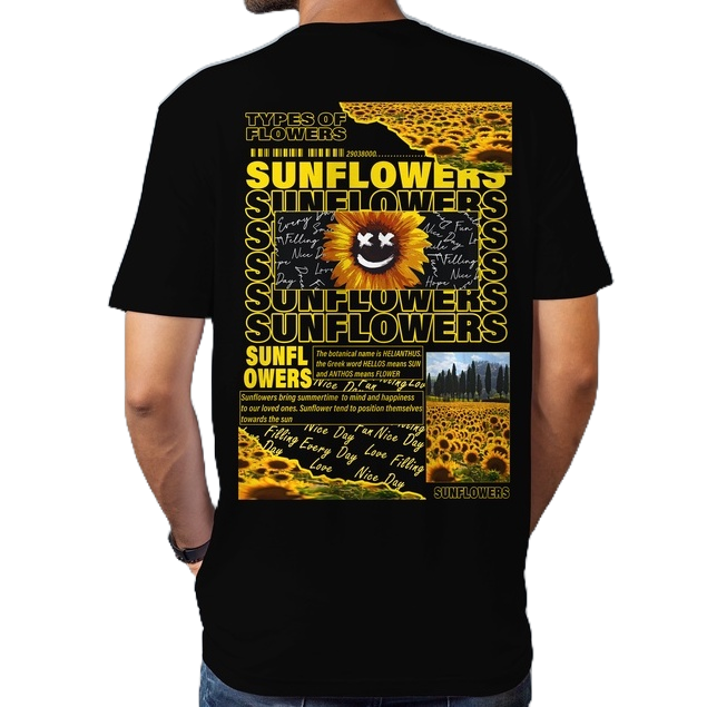 Double E Clothing Brand DTF Graphic Design Sunflower Black Front & Back Print (Unisex)
