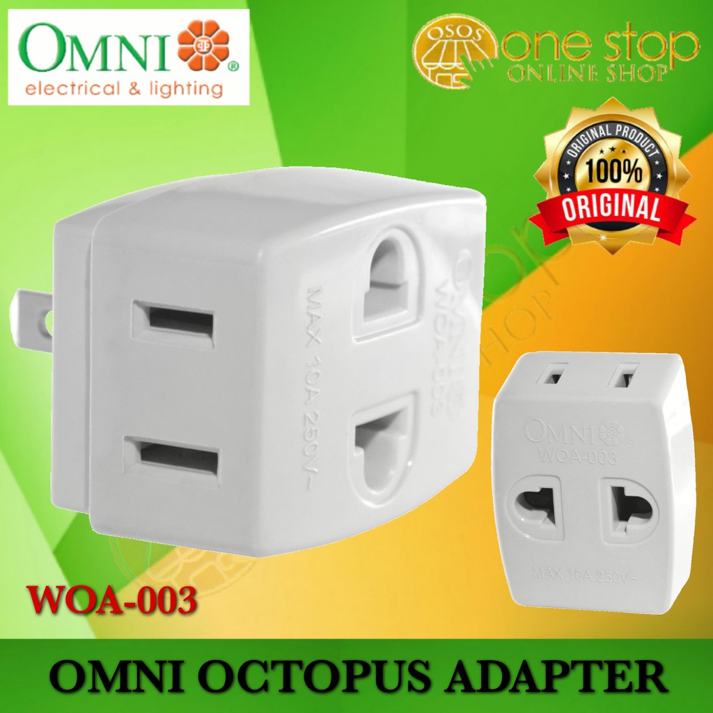 Omni Octopus Adapter Triple Tap to Flat Pin Plug Adaptor Outlet Socket