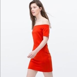 zara red off the shoulder dress