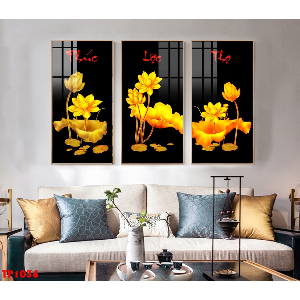 [Combo 3 Panels] Phuc Loc Tho Mirror Coated Paintings Ratio 1: 2 Hanging Living Room, Church Room - Complete Finished Painting Just Hang