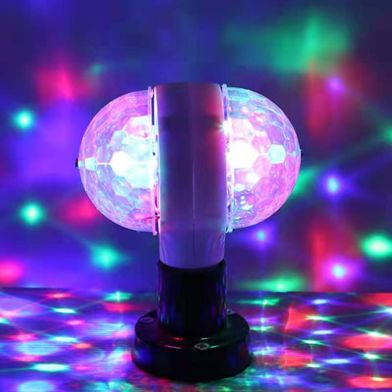 E27 Stage Light Bulb DoubleHeaded LED Disco Lamp Rotating Crystal Ball