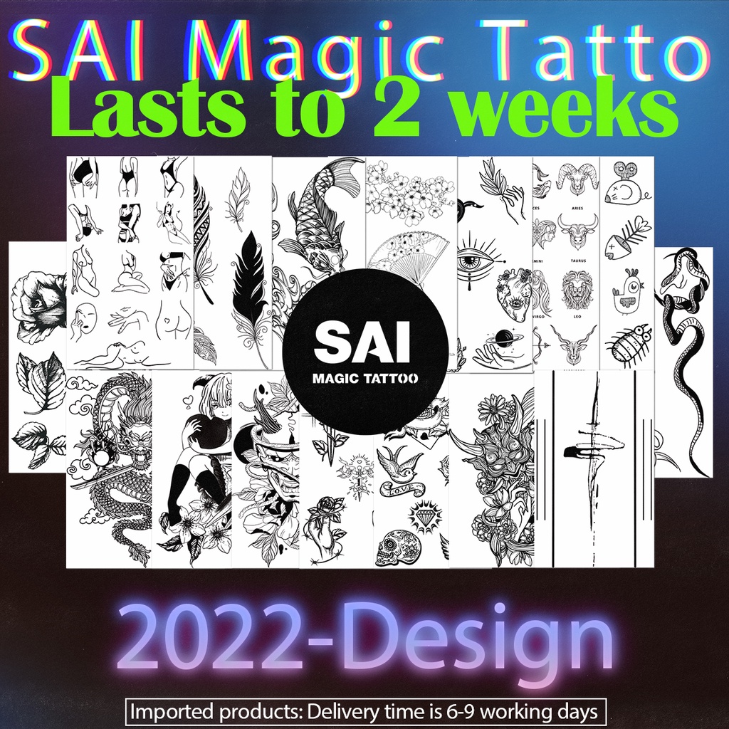 Sai Magic Tattoo Lasts To 2 Weeks 18cm 11cm Tattoo Sticker Waterproof Long Lasting Temporary Fake Tattoo Shopee Philippines