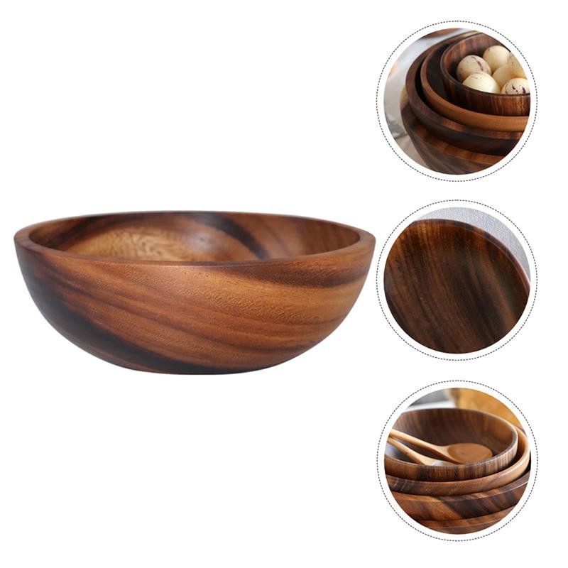 2PCS Salad Bowl Fruit Decoration Practical Wooden Household Bowl