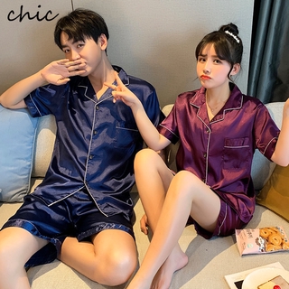 Couple Men Silk Sleepwear Satin Pajamas Set Nightwear Homewear Luxury #3