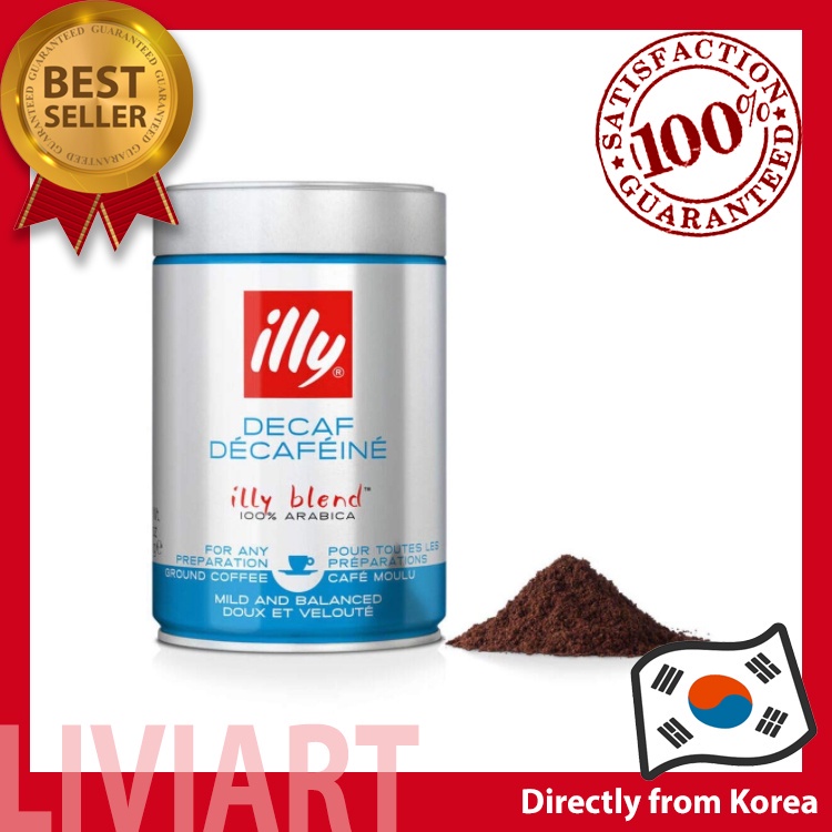 illy Espresso Ground Decaffeinated Coffee, 100 ARABICA Smooth