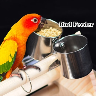 2 Bowls/Set Parrot Cage Stand Perch Bowl Bird Feeding Cups With Clip Stainless Steel Bird Feeder