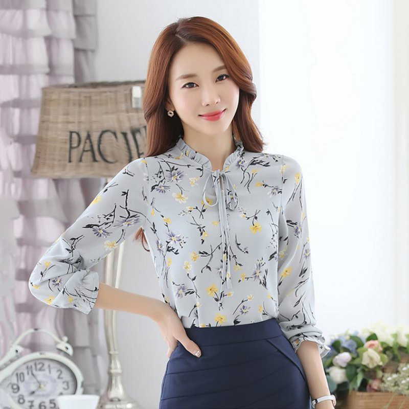 Women Floral Office Work Lady  Loose Chiffon Blouse  