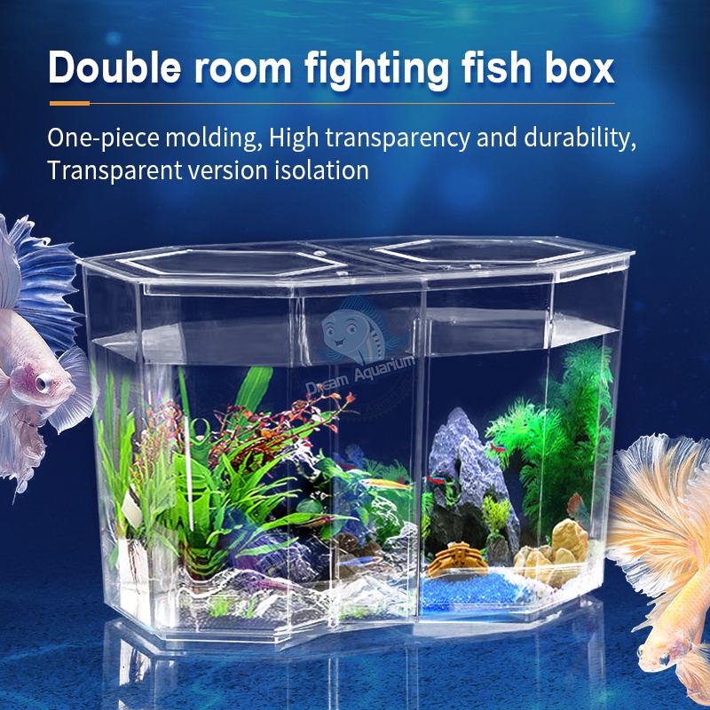 Aquarium Dual Betta Fish tank 2 in 1 Clear Tank w/Devider | Shopee ...