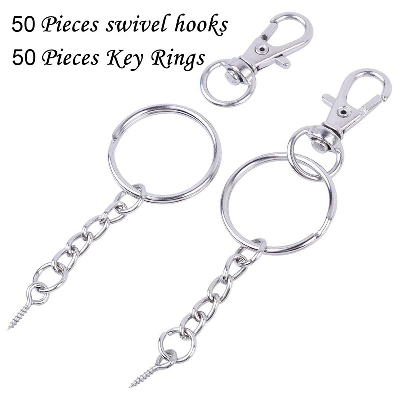 50 Pieces Metal Swivel Clasps Lanyard Snap Hook Lobster Claw Clasp and Key Rings Keychain with 11mm Screw Eye Pins