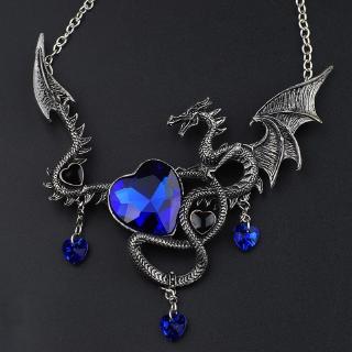 Fashion Heart-shaped Gemstone Alloy Pendant Gothic Punk Firebreathing Dragon Necklace Jewelry #3