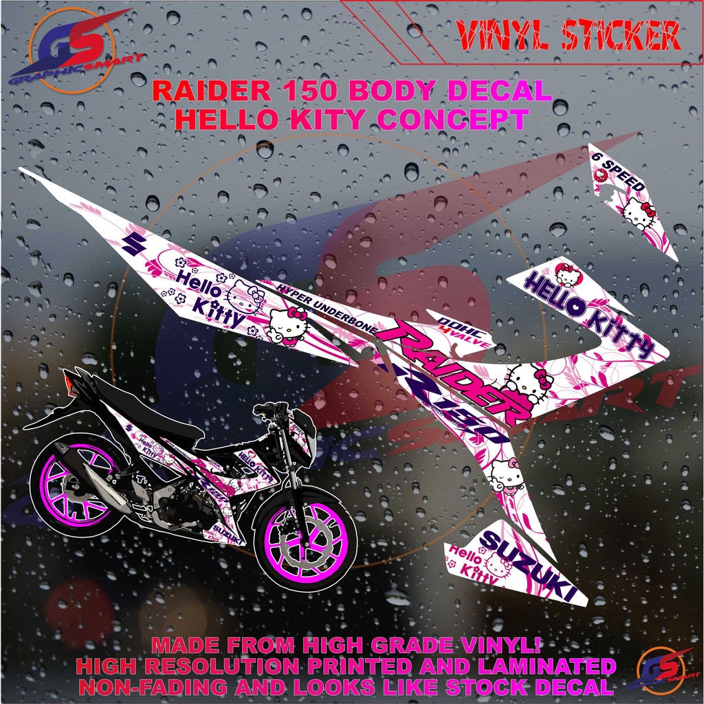 Raider 150 BodyDecal HELLO KITTY Pink White Decal High Resolution