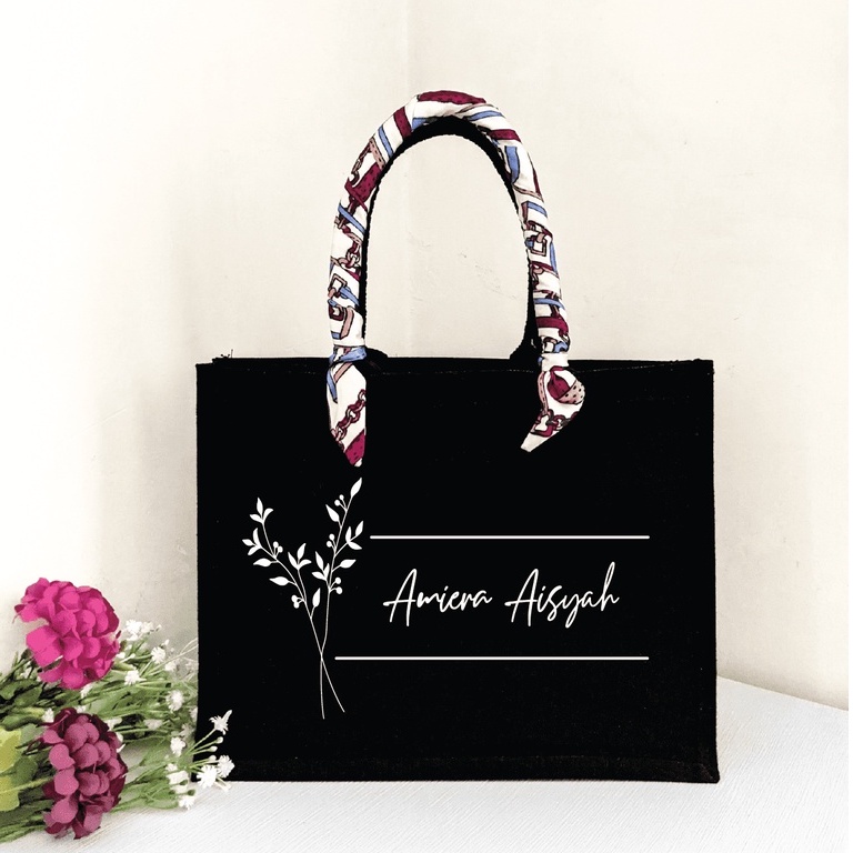 [HALF BORDER BAG Hadiah Custom Beg Nama Personalised Bag Totebag Viral Beg Telekung Travel Bag