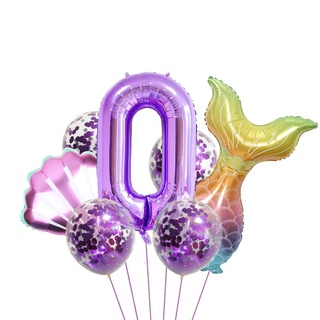 7 Pcs 40Inch Number Mermaid Balloon Set Theme Party Decoration Background Layout #6