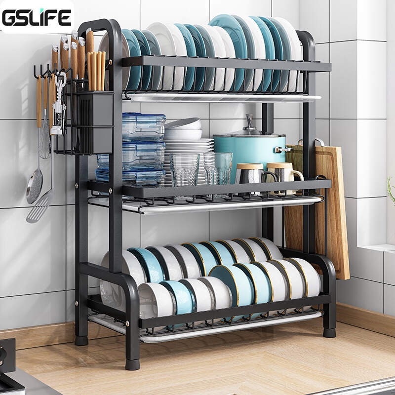 GSlife 2/3 Tiers Dish Drying Rack Stainless Steel 304 Kitchen Rack Dish