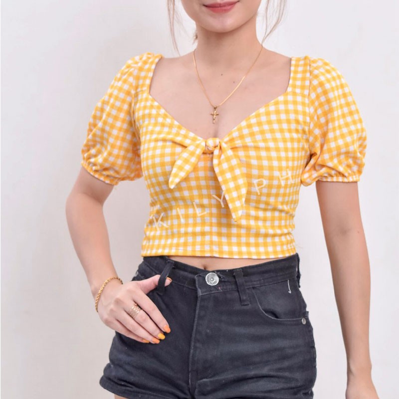 yellow checkered tube top