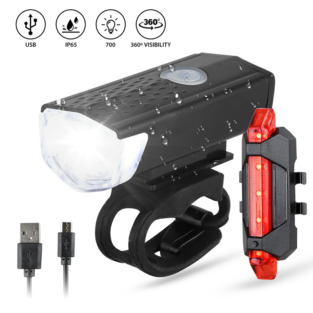 Xpork 4 In 1 Bicycle Light Bright Usb Rechargeable Bicycle Front Light Backlight Group Mobile Phone Holder Super Bright Led Bicycle Front Light And Tail Light Suitable For All Bicycles Black