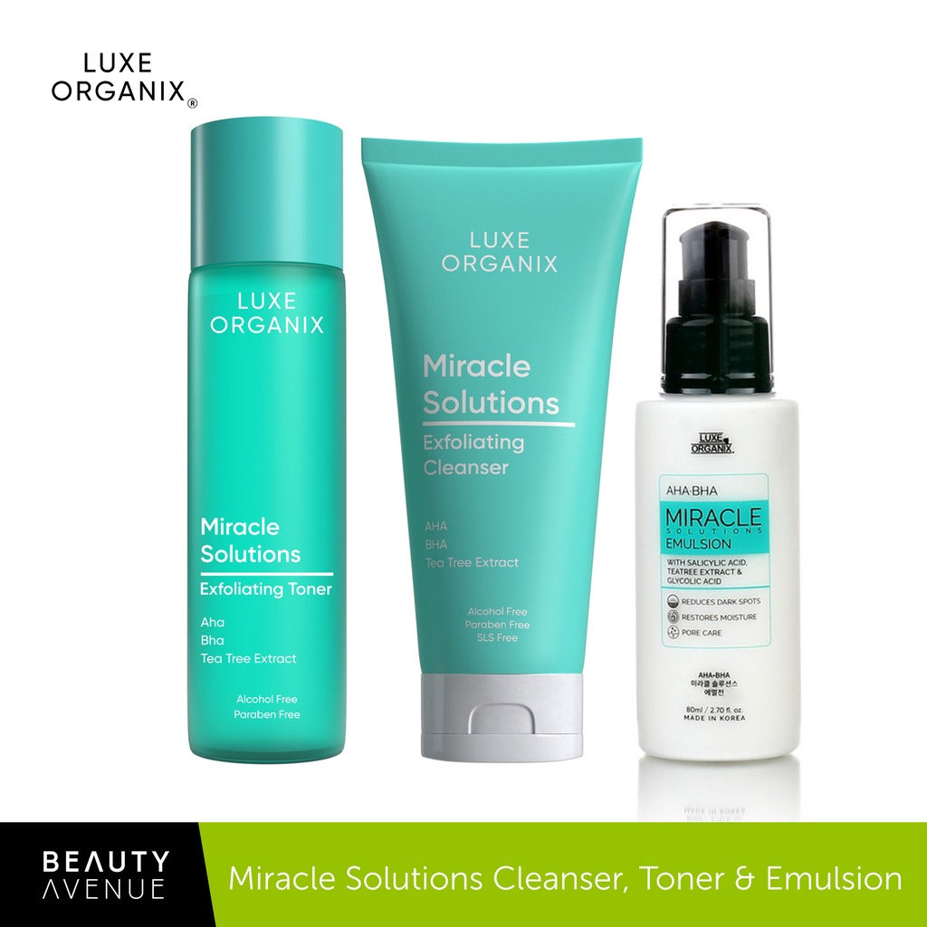 Luxe Organix Miracle Solutions Aha/Bha Gel Cleanser 120mL & Emulsion