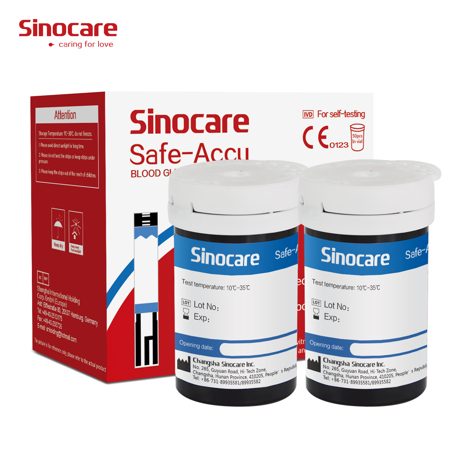 Sinocare SafeAccu 50 Bottled Blood Glucose Test Strips + Free Lancets
