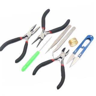 1 Set Jewelry Tools with Plies Scissor Beading Kit for DIY Tool(Pliers + Tweezers + Scissors + Ring + Awl)