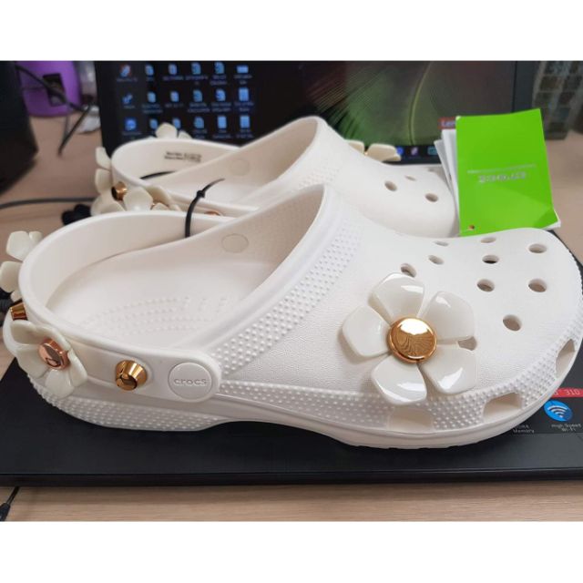 metallic blooms crocs